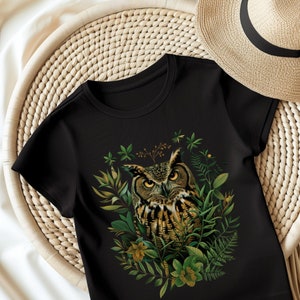 Woodland Owl Unisex T-Shirt, Mystical Owl Motifs, Perfect for Nature & Forest Lovers, Forest Owl Shirt, Aesthetic Floral Owl Shirts