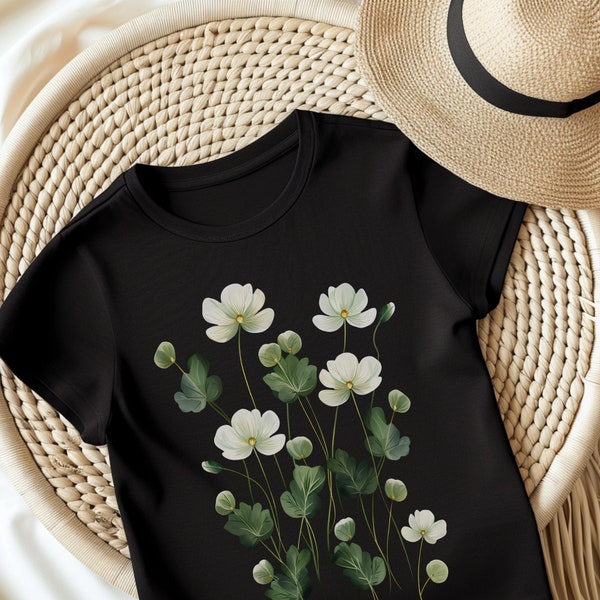 Four Leaf Clover Flowers, Cottagecore Shirt, Farmcore T-Shirt, Gräser Shirt, Floral T-Shirt, Kleeblatt Motiv, Glücksbringer T-Shirt, Blüten