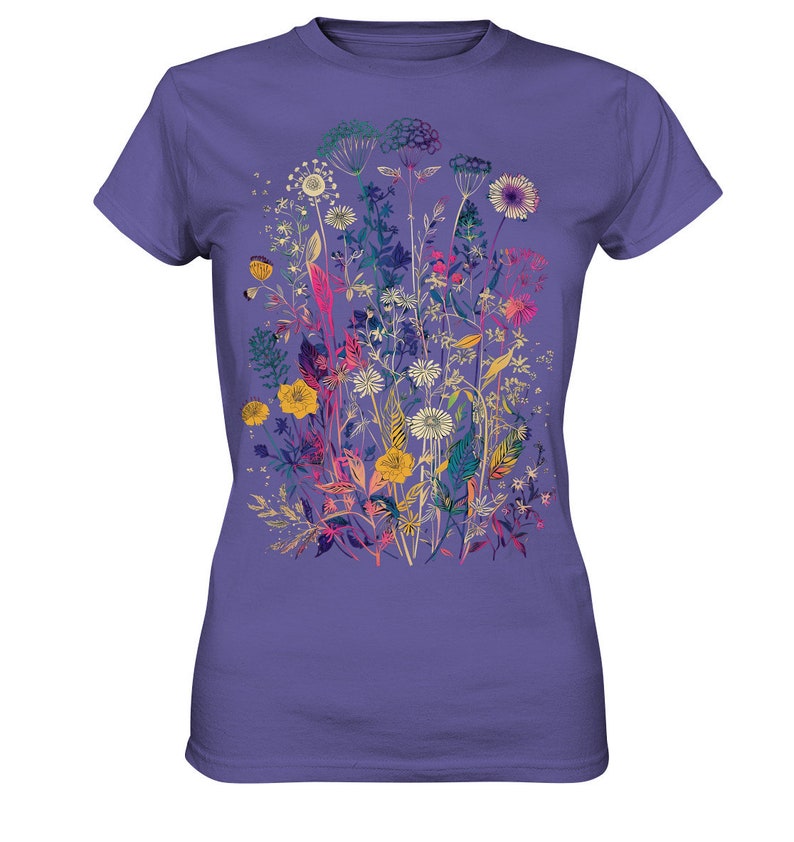 T-shirt imprimé fleurs sauvages pressées, T-shirt fleuri, Cadeau pour amoureux des plantes, T-shirt fleurs sauvages, T-shirt jardinier, T-shirt fleurs sauvages femme, T-shirt plantes Millenial Lilac