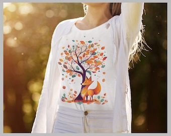 Fox & Tree Shirt, Floral Shirt, Plant Lover Gift, Fox T-Shirt, Botanical T-Shirt, Cottagecore Tshirt, Fox Lover Shirt