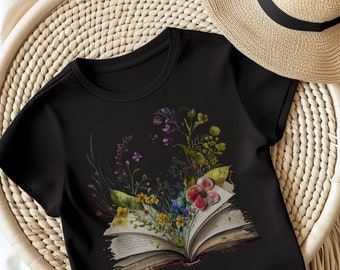 Old book with wildflowers shirt, Bookworm shirt, Book lover gift, Reading shirt, Motivational shirt, Cottagecore shirt, Wildflower shirt