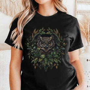 Woodland Owl Unisex T-Shirt, Mystical Owl Motifs, Perfect for Nature & Forest Lovers, Forest Owl Shirt, Aesthetic Floral Owl Shirts