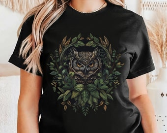 Woodland Owl Unisex T-Shirt, Mystical Owl Motifs, Perfect for Nature & Forest Lovers, Forest Owl Shirt, Aesthetic Floral Owl Shirts