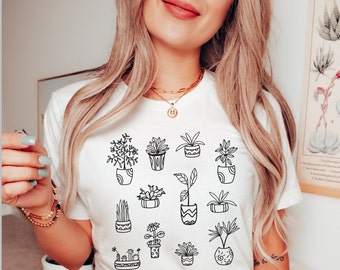 Plant Collection Plant Lover Doodle Shirt, Plant Lover Gift, Gardener T-Shirt, Plant Garden Mom T-Shirt, Garden Flower Shirt