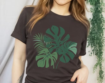 Mysterious Monstera Flower Shirt, Elegant Plant Leaves Women's T-Shirt, Minimalist Plant Motif, Botanical Women's Summer T-Shirt