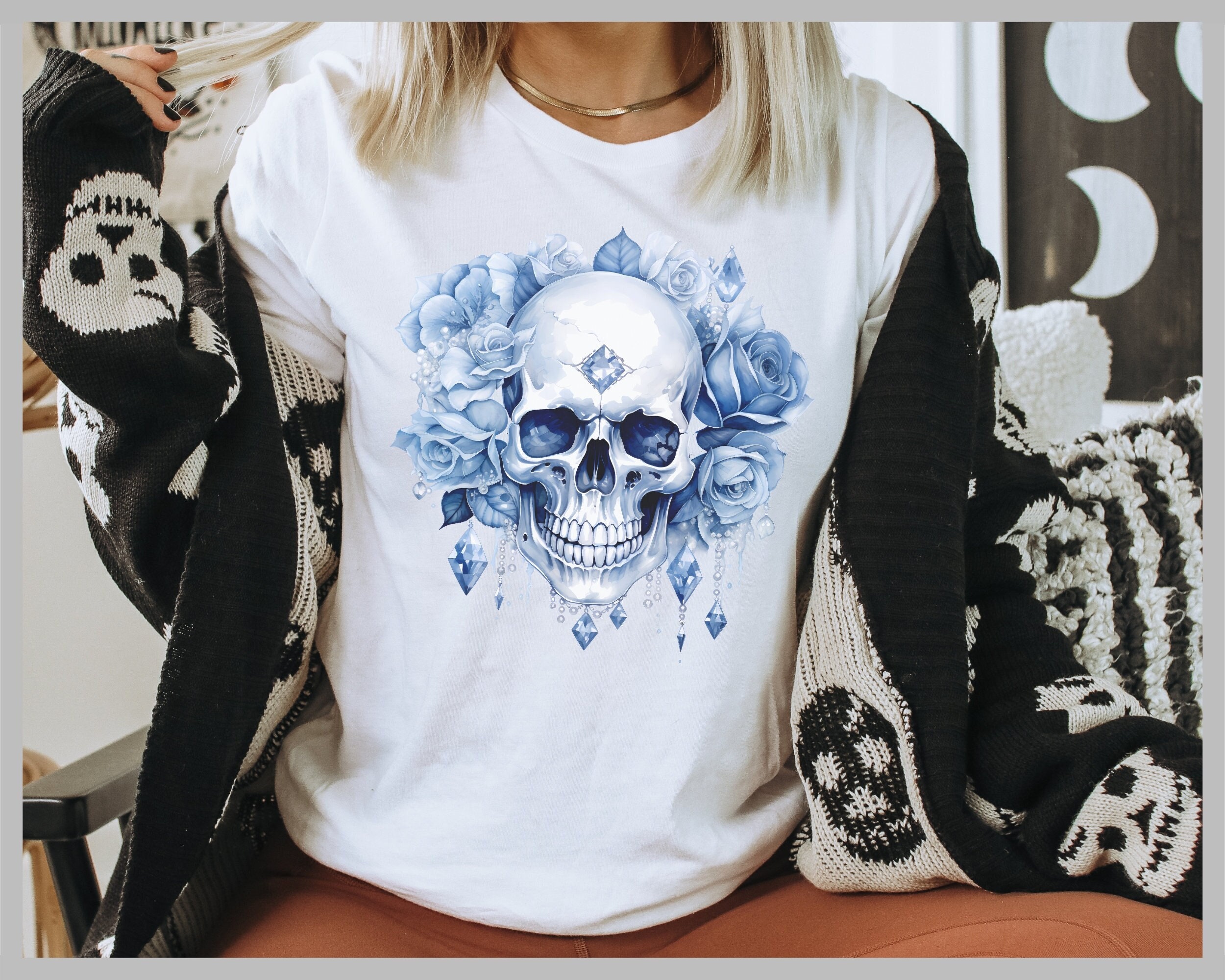 Glitzer Nieten Strass Gothic Skull Totenkopf Damen Trendy Girl T-Shirt  *7213 wh