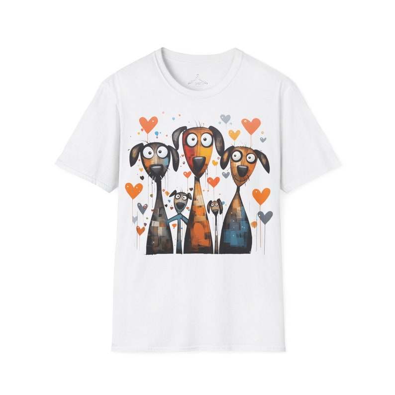 Cartoonish Dogs Unisex Shirt, Funny Dog T-Shirt with Heart Motif, Animal Lover & Dog Owner Gift, Modern Art TShirt, Funny Dog White