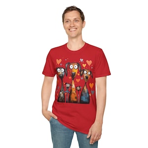 Cartoonish Dogs Unisex Shirt, Funny Dog T-Shirt with Heart Motif, Animal Lover & Dog Owner Gift, Modern Art TShirt, Funny Dog image 4
