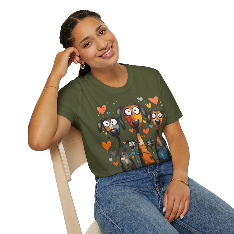 Cartoonish Dogs Unisex Shirt, Funny Dog T-Shirt with Heart Motif, Animal Lover & Dog Owner Gift, Modern Art TShirt, Funny Dog image 3