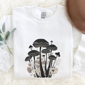 Minimalistic Cottagecore Mushroom Sweatshirt, Forestcore Sweater, Mushroom Motif Sweater, Mushroom Fan Sweater, Mushroom Lover & Mushroom Collector Gift