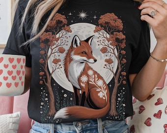 Moon Phase Fox Shirt, Celestial Woodland Forestcore Sweatshirt, Mystical Boho Forest Fairycore Tee, Top Kitsune Spirit Animal Lover Sweater