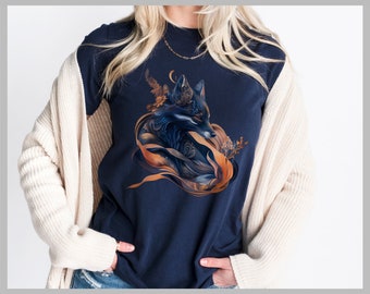 Unisex Shirt "Blue Fox in Flames", T Shirt with Fox, Abstract Fox Design, Fox Lover Shirt
