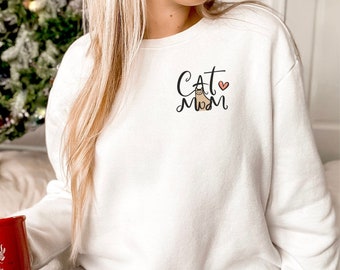 Cat Mom Sweatshirt Pocket Size, Cat Owner Sweatshirt, Gift for Cat Lover, Cat Mom Sweater, Black Cat Sweater, Cat Owner