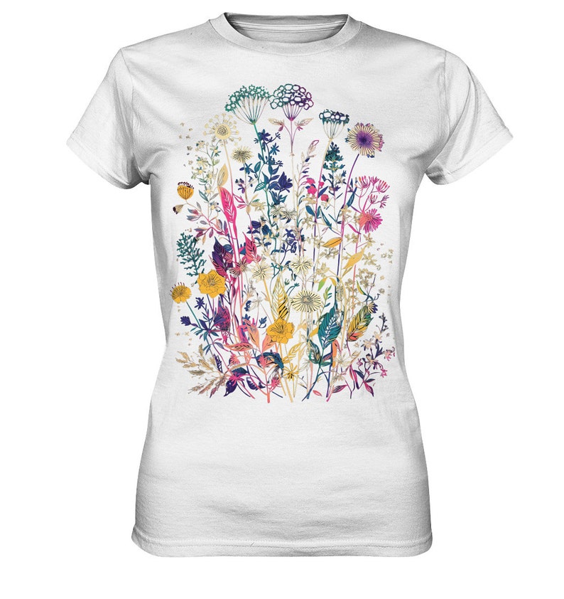 T-shirt imprimé fleurs sauvages pressées, T-shirt fleuri, Cadeau pour amoureux des plantes, T-shirt fleurs sauvages, T-shirt jardinier, T-shirt fleurs sauvages femme, T-shirt plantes Blanc