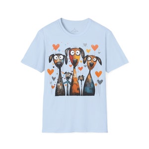 Cartoonish Dogs Unisex Shirt, Funny Dog T-Shirt with Heart Motif, Animal Lover & Dog Owner Gift, Modern Art TShirt, Funny Dog Light Blue