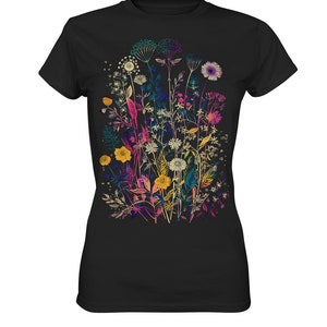 T-shirt imprimé fleurs sauvages pressées, T-shirt fleuri, Cadeau pour amoureux des plantes, T-shirt fleurs sauvages, T-shirt jardinier, T-shirt fleurs sauvages femme, T-shirt plantes Noir