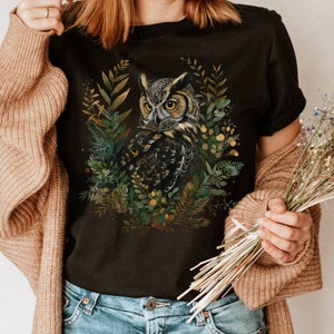 Woodland Owl Unisex T-Shirt, Mystical Owl Motifs, Perfect for Nature & Forest Lovers, Forest Owl Shirt, Aesthetic Floral Owl Shirts