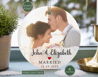 Personalized First Christmas Married Ornament: Wedding Keepsake Gift