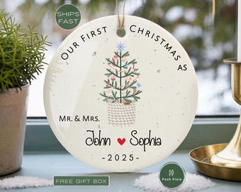 Personalized First Christmas Married Ornament | Our First Christmas as Mr & Mrs | Newlywed Christmas Keepsake | Wedding Gift for Couple