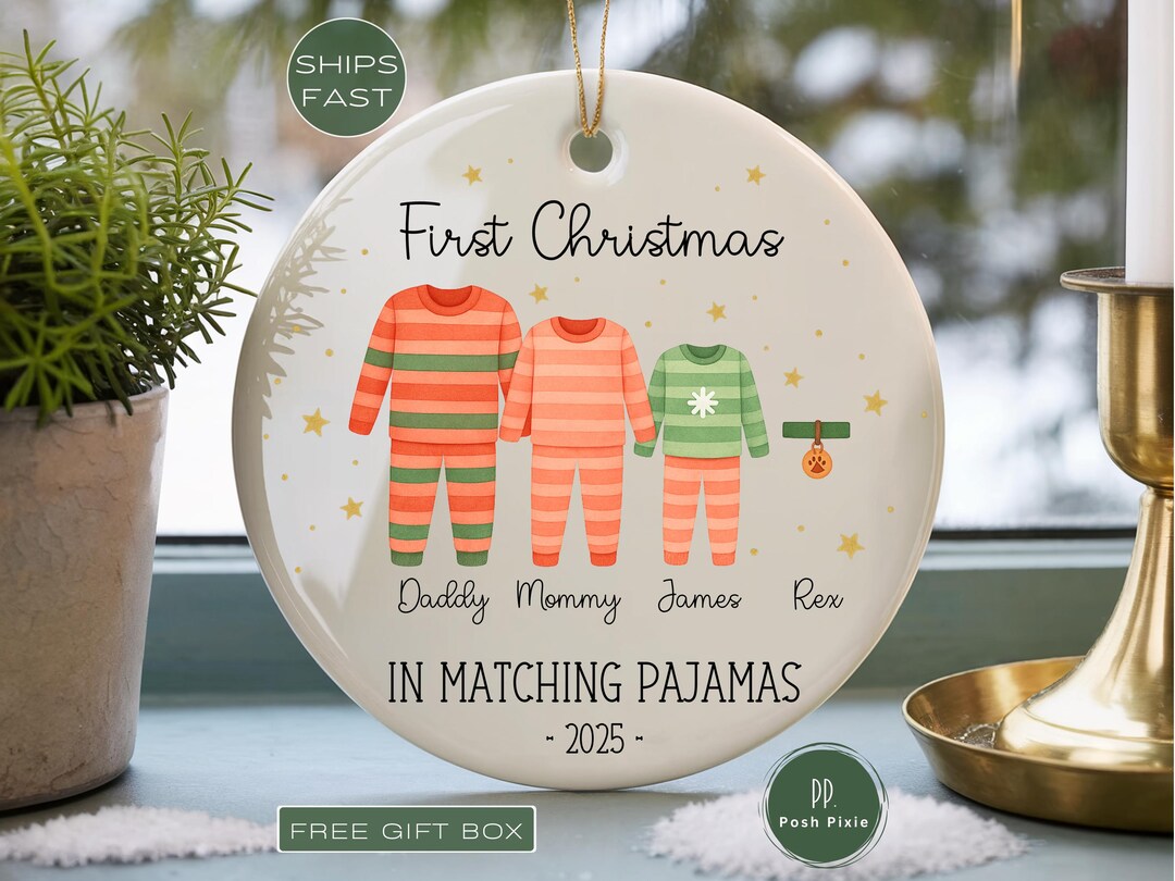 Personalized Family of Three First Christmas in Matching Pajamas ...