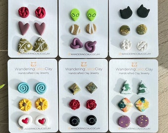 Build Your Own Stud Earring Set, Mix and Match Earrings, Pick Your Own Fun Earrings, Custom Polymer Clay Earring Set, Personalized Jewelry