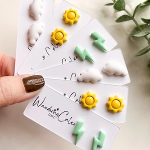 Weather Clay Earrings, Sun Cloud Lighting Bolt Earrings, Spring Jewelry, Meteorologists Gift, Weather Anchor Gift, Handmade Nature Earrings