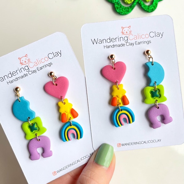Saint Patrick's Day Lucky Charms Earrings, Marshmallow Cereal Clay Earrings, St. Patty's Jewelry, Irish Inspired, Luck Of The Irish Earrings
