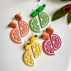 Citrus Fruit Slice Earrings, Polymer Clay Fruit Earrings, Orange Fruit Earrings, Lemon Lime Earrings, Food Jewelry, Unique Food Earrings
