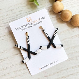 Hockey Sticks Clay Earrings, Ice Hockey Jewelry, Hockey Fan Gifts, Hockey Lover Gift, Handmade Hockey Mom Gift, Custom Sports Team Jewelry