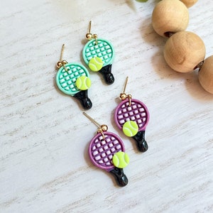 Tennis Racket Earrings, Polymer Clay Tennis Sport Earrings, Gifts For Tennis Players, Handmade Sports Themed Gifts, Tennis Mom Gifts