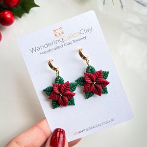 Christmas Poinsettia Earrings, Handmade Holiday Jewelry, Holiday Party Earrings, Christmas Fashion Accessories, Botanical Flower Earrings