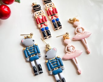 Nutcracker Ballet Earrings, Handmade Festive Christmas Earrings, Whimsical Holiday Jewelry, Ballet Lover Gifts, Holiday Party Accessories