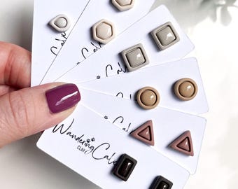 Minimalistische Polymer Clay Ohrstecker, geometrischer Boho Schmuck