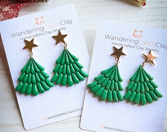 Festive Polymer Clay Christmas Pine Tree Earrings, Christmas Tree Jewelry, Handmade Holiday Jewelry, Holiday Party Accessories