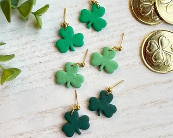 Shamrock Polymer Clay Earrings, Saint Patrick's Day Earrings, Shamrock Jewelry, Three Leaf Clover, St Pattys Earrings, Green Clay Earrings