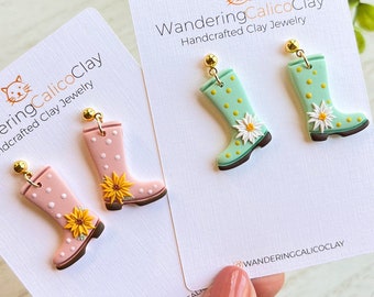 Rain Boot Earrings, Spring Summer Polymer Clay Earrings, Weather Theme Jewelry, Gift For Meteorologist, Nature Lover Gift