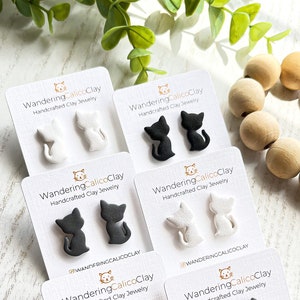 Handmade Polymer Clay Cat Earrings, Cat Lover Gift, Veterinarian Gifts, Animal Jewelry, Black Cat, Orange Tabby, Calico Cat