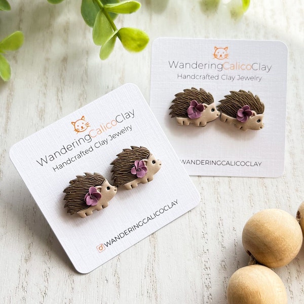 Polymer Clay Hedgehog Earrings, Unique Animal Earrings, Handmade Hedgehog Jewelry, Whimsical Nature Earrings