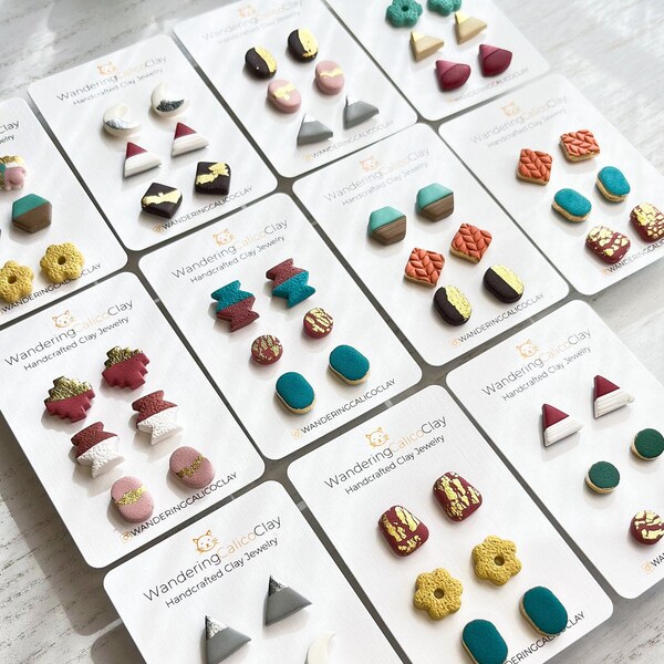 Polymer Clay Mystery Earring Set, Random Earrings Sets, Geometric Stud Earrings, Earring Pack, Handmade Stud Earrings For Women