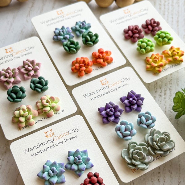 Polymer Clay Succulent Earring Set, Build Your Own Set Cactus Set, Desert Theme Jewelry, Handmade Botanical Earrings, Mix And Match