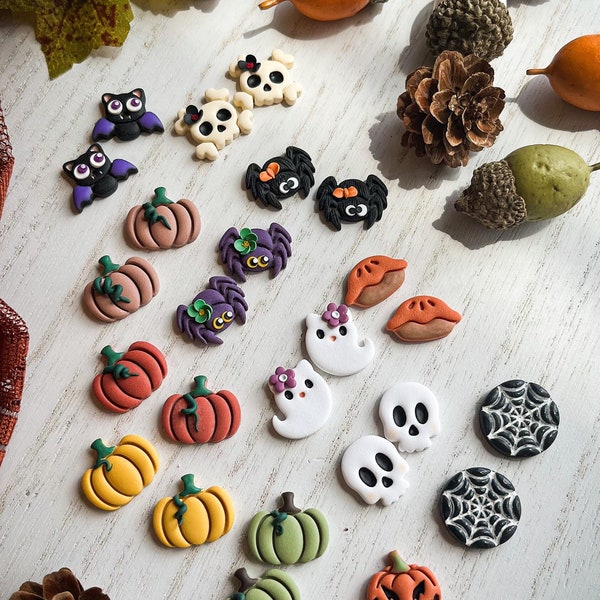 Build Your Own Halloween Stud Set, Halloween Clay Earrings, Spooky Earrings Set, Halloween Jewelry, Fall Stud Earrings, Pumpkin Earrings