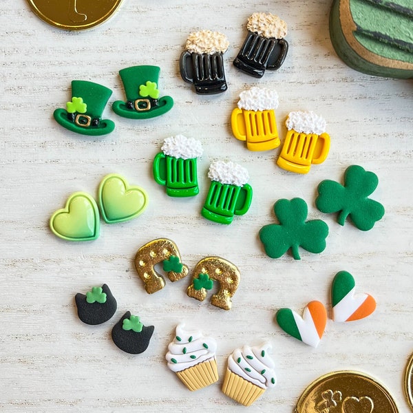 Build Your Own Saint Patrick's Day Stud Set, Saint Patty's Day Clay Earrings, Holiday Earrings Set, Saint Patricks Jewelry