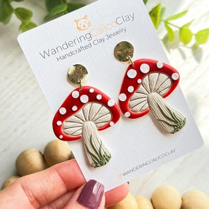 Polymer Clay Mushroom Earrings, Mushroom Jewelry, Plant Theme Earrings, Nature Inspired Earrings, Mushroom Lover Gift, Statement Earrings image 2