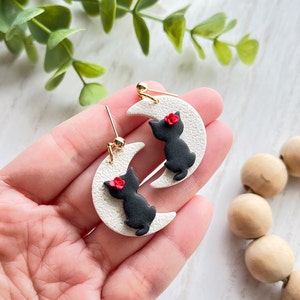Black Cat On The Moon Earrings - Acrylic Fun Animal Jewelry For Women, Halloween, Gifts - View #3