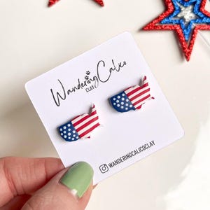 USA Flag 4th ok July Earrings, America Patriotic Earrings, Independence Day Earrings, 4th Of July Clay Jewelry, Red White Blue Earrings