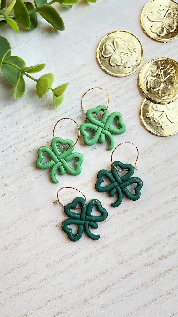 Three Leaf Clover Earrings, Shamrock Clay Earrings, Saint Patrick's Day Earrings, Shamrock Jewelry, St Pattys Earrings, Green Clay Earrings