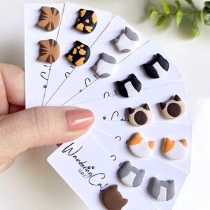 Cat Stud Earrings, Polymer Clay Cat Jewelry, Cat Lover Gift, Cat Mom Gifts, Veterinarian Gifts, Tiny Animal Earrings, Black Cat Earrings image 4