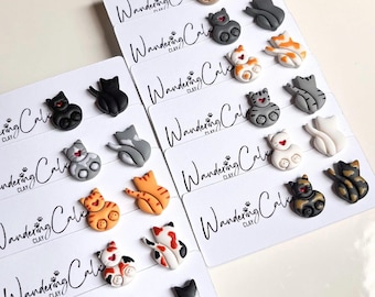 Handmade Cat Earrings, Cat Lover Gift, Veterinarian Gift, Small Cat Jewelry, Cat Mom Gift, Unique Mismatched Cat Studs, Cute Animal Earrings