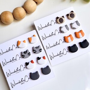 Cat Stud Earrings, Polymer Clay Cat Jewelry, Cat Lover Gift, Cat Mom Gifts, Veterinarian Gifts, Tiny Animal Earrings, Black Cat Earrings image 8