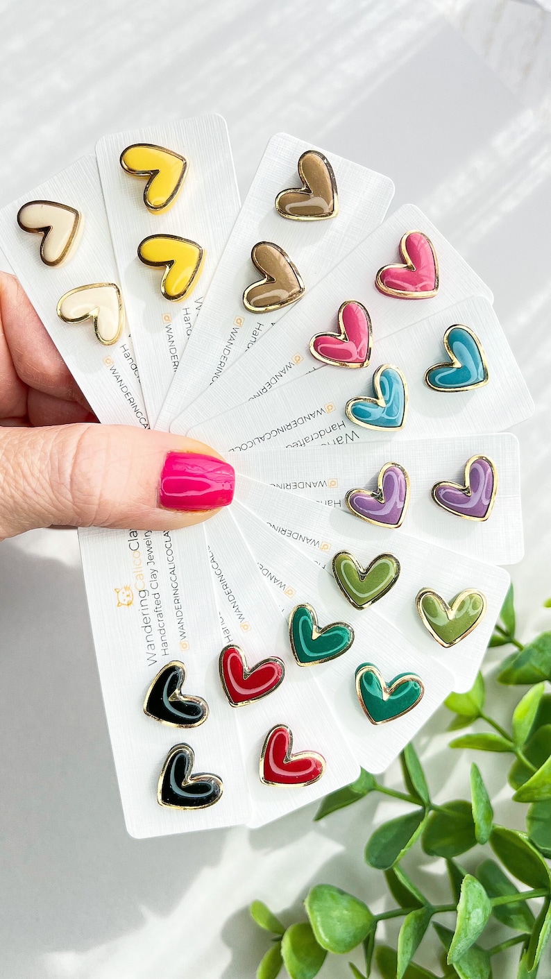 Polymer Clay Gold Trim Heart Earrings, Build Your Own Set, Heart Theme Jewelry, Bridesmaid Gift, Unique Jewelry Gift, Whimsical Earrings image 1